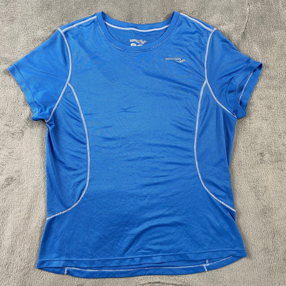 Saucony Running Shirt Womens Large Blue Short‎ Sleeve Athletic Performance Top